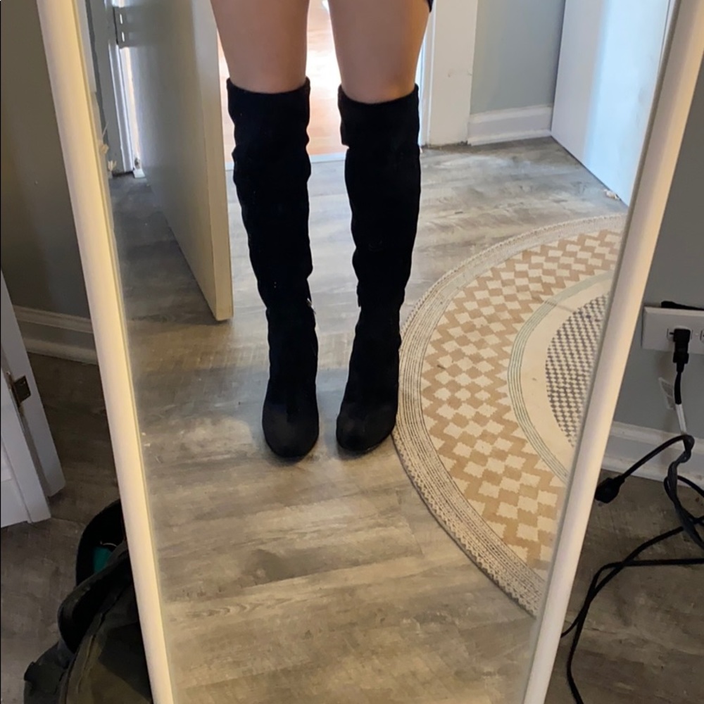 Marc Fisher Over the Knee black velvet boots